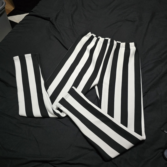 None Pants - Black and White Striped Leggings, Medium